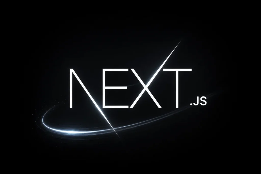 Logo du framework Next.js avec un effet de lumière évoquant la puissance et la performance